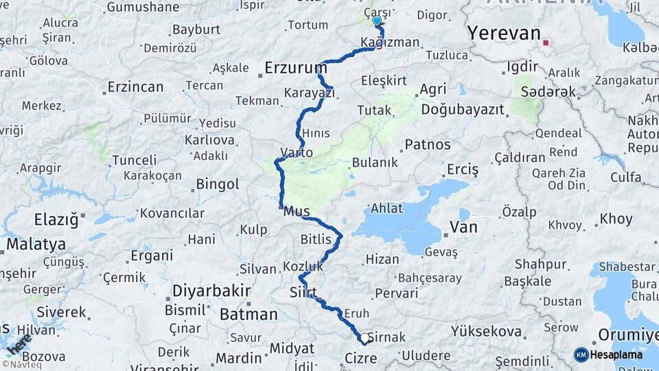 Kars Sarıkamış Şırnak Arası Kaç Km - Yol Haritası