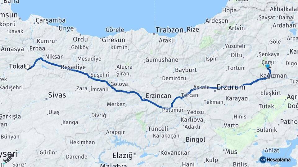 Kars Sarıkamış Tokat Arası Kaç Km - Yol Haritası
