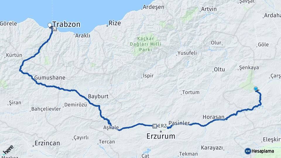 Kars Sarıkamış Trabzon Arası Kaç Km - Yol Haritası