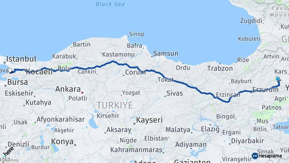 Kars Sarıkamış Yalova Arası Kaç Km - Yol Haritası