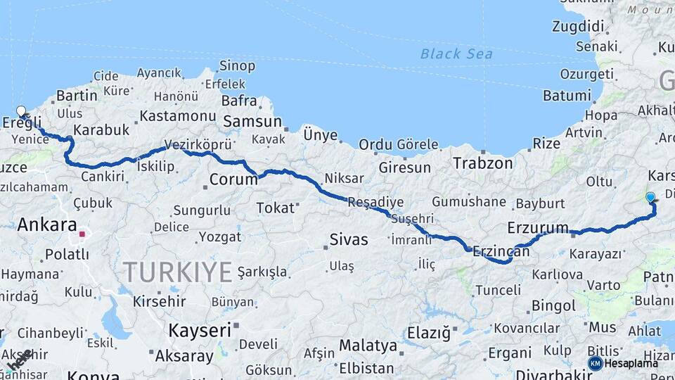 Kars Sarıkamış Zonguldak Arası Kaç Km - Yol Haritası