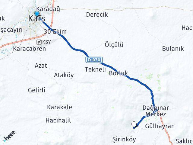 Kars Şatıroğlu Digor Arası Kaç Km - Yol Haritası