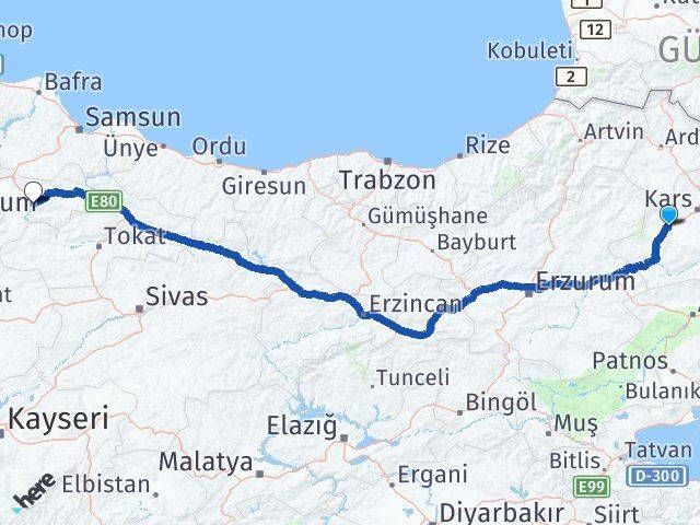 Kars Selim Amasya Arası Kaç Km - Yol Haritası