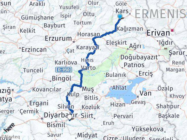 Kars Selim Batman Arası Kaç Km - Yol Haritası