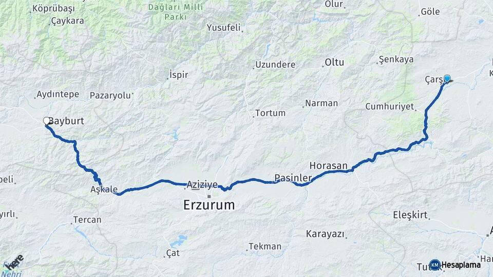 Kars Selim Bayburt Arası Kaç Km - Yol Haritası