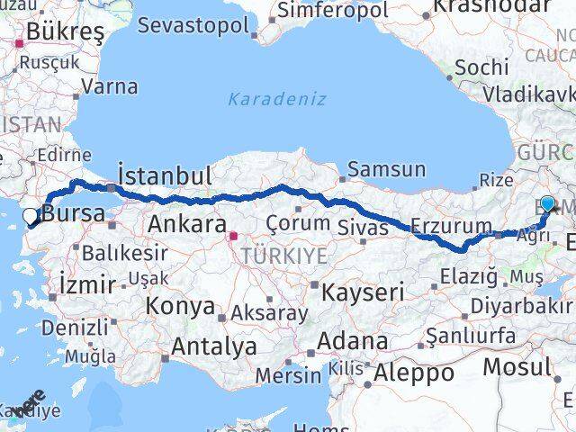 Kars Selim Çanakkale Arası Kaç Km - Yol Haritası