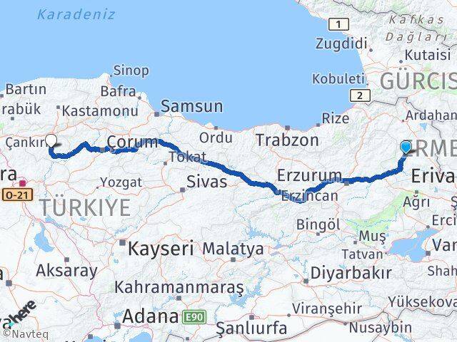 Kars Selim Çankırı Arası Kaç Km - Yol Haritası