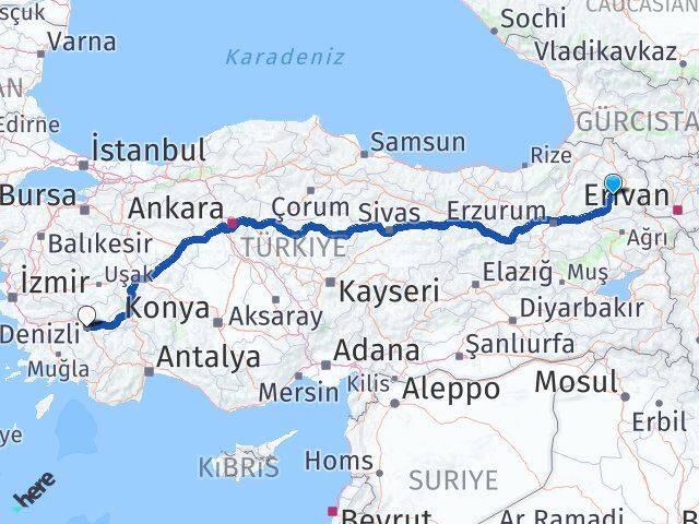 Kars Selim Denizli Arası Kaç Km - Yol Haritası