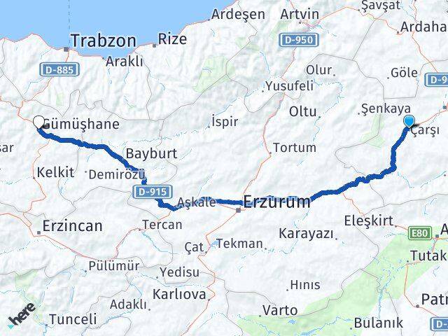 Kars Selim Gümüşhane Arası Kaç Km - Yol Haritası