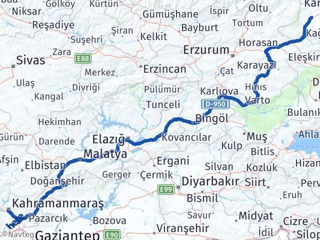 Kars Selim Kahramanmaraş Arası Kaç Km - Yol Haritası