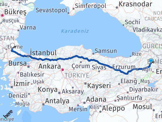 Kars Selim Kırklareli Arası Kaç Km - Yol Haritası