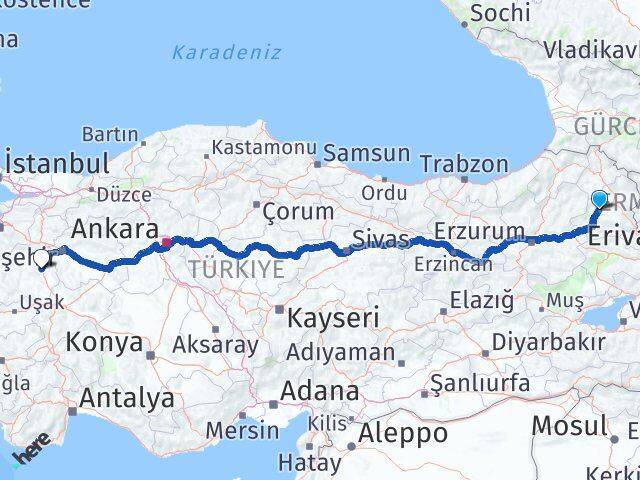 Kars Selim Kütahya Arası Kaç Km - Yol Haritası