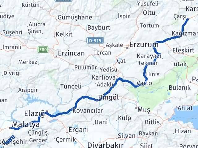 Kars Selim Malatya Arası Kaç Km - Yol Haritası