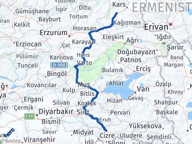 Kars Selim Şırnak Arası Kaç Km - Yol Haritası