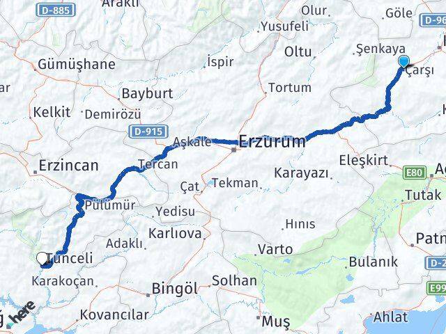 Kars Selim Tunceli Arası Kaç Km - Yol Haritası