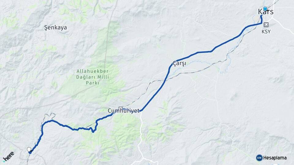 Kars Süngütaşı Sarıkamış Arası Kaç Km - Yol Haritası