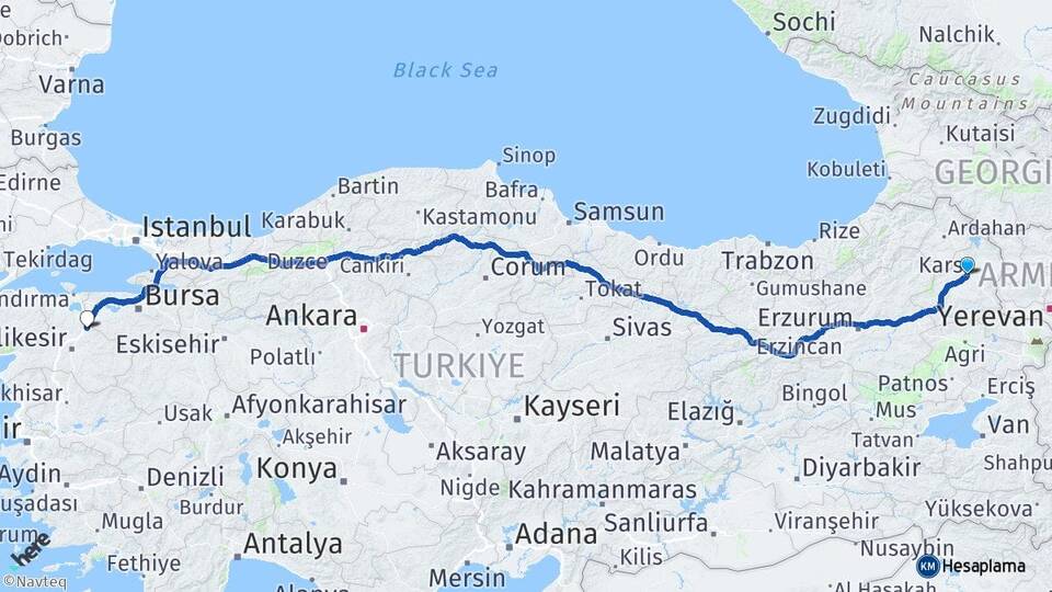 Kars Susurluk Balıkesir Arası Kaç Km - Yol Haritası