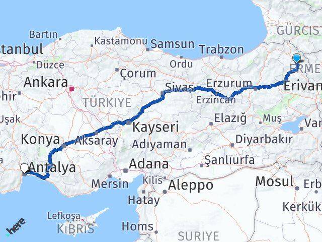 Kars Susuz Antalya Arası Kaç Km - Yol Haritası