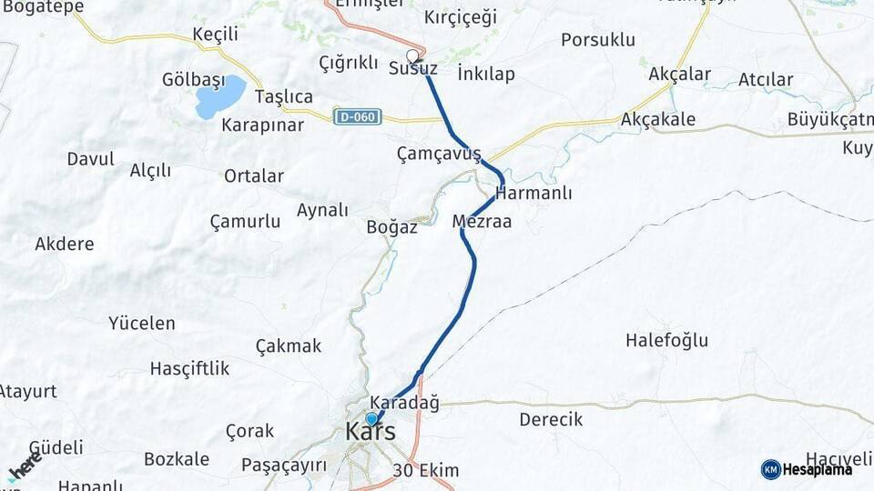Kars Susuz Arası Kaç Km - Yol Haritası