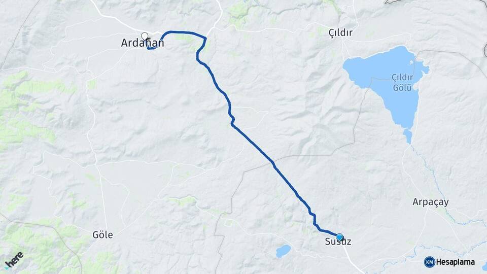 Kars Susuz Ardahan Arası Kaç Km - Yol Haritası