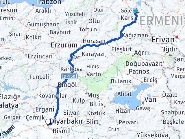 Kars Susuz Diyarbakır Arası Kaç Km - Yol Haritası