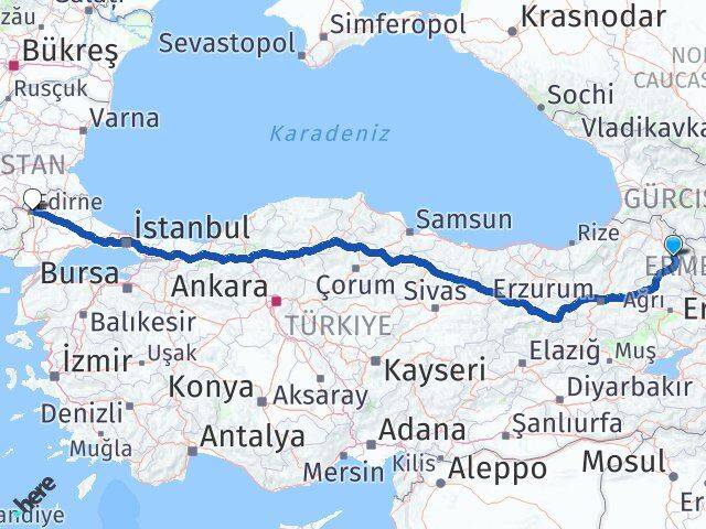 Kars Susuz Edirne Arası Kaç Km - Yol Haritası