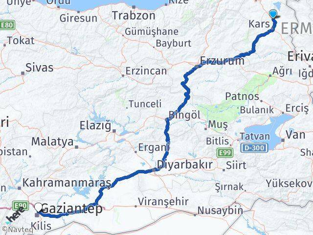 Kars Susuz Gaziantep Arası Kaç Km - Yol Haritası