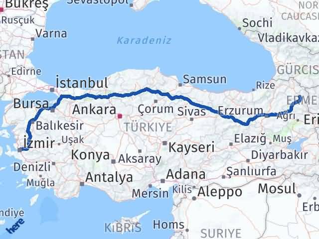 Kars Susuz İzmir Arası Kaç Km - Yol Haritası