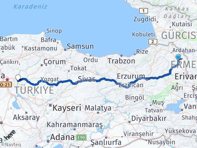 Kars Susuz Kırıkkale Arası Kaç Km - Yol Haritası