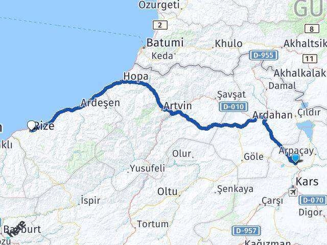 Kars Susuz Rize Arası Kaç Km - Yol Haritası