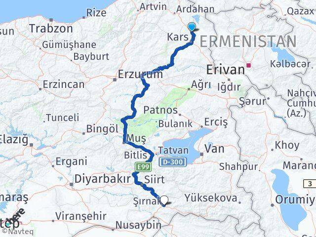 Kars Susuz Şırnak Arası Kaç Km - Yol Haritası