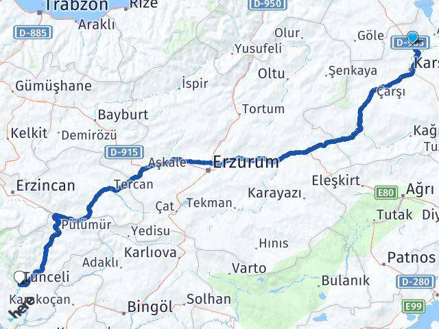 Kars Susuz Tunceli Arası Kaç Km - Yol Haritası