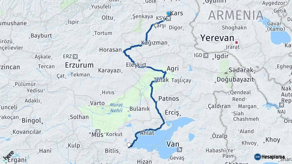 Kars Tatvan Bitlis Arası Kaç Km - Yol Haritası