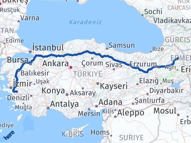 Kars Tire İzmir Arası Kaç Km - Yol Haritası