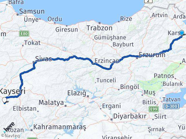 Kars Tomarza Kayseri Arası Kaç Km - Yol Haritası