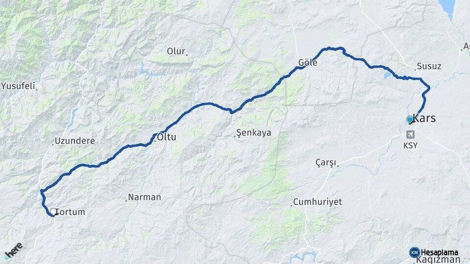 Kars Tortum Erzurum Arası Kaç Km - Yol Haritası
