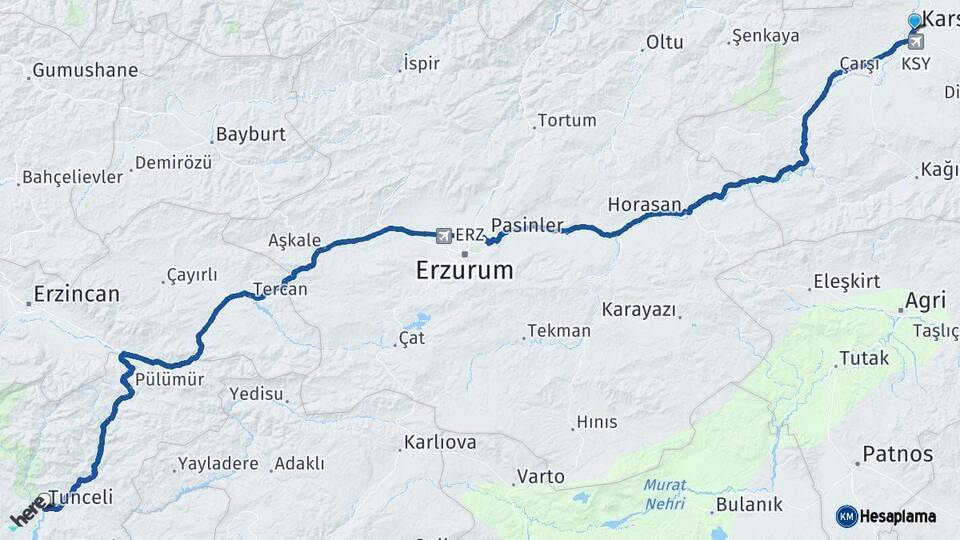 Kars Tunceli Arası Kaç Km - Yol Haritası