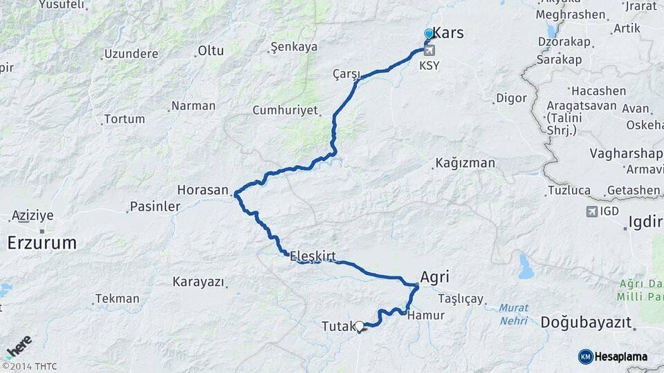 Kars Tutak Ağrı Arası Kaç Km - Yol Haritası