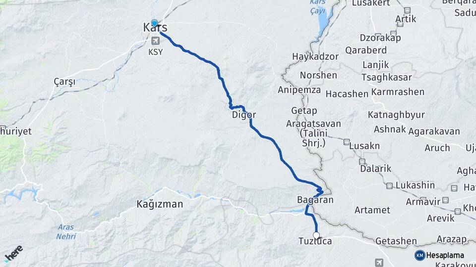 Kars Tuzluca Iğdır Arası Kaç Km - Yol Haritası