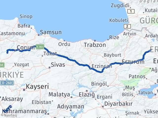 Kars Uğurludağ Çorum Arası Kaç Km - Yol Haritası
