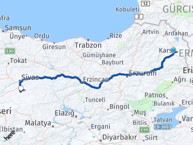 Kars Ulaş Sivas Arası Kaç Km - Yol Haritası