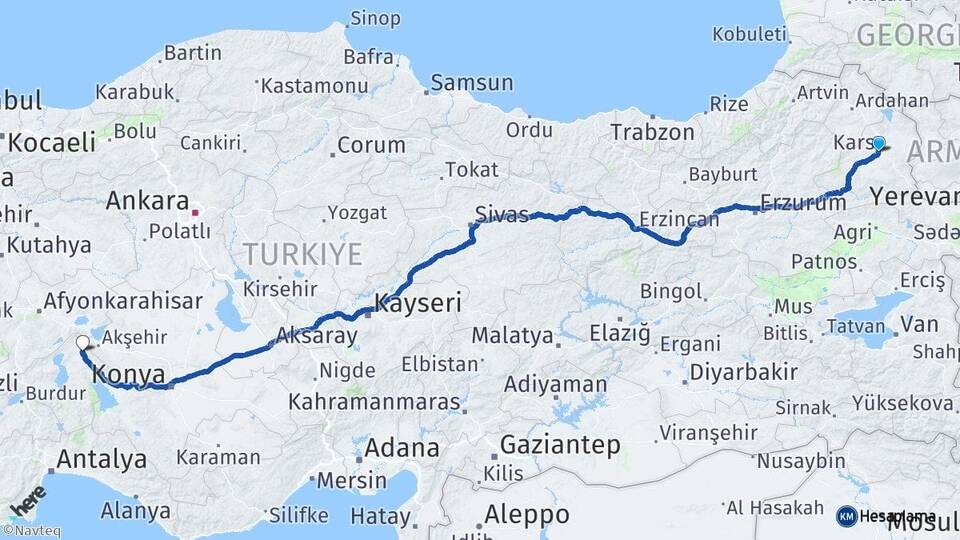 Kars Yalvaç Isparta Arası Kaç Km - Yol Haritası