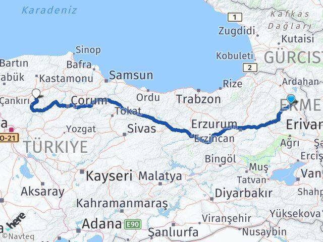 Kars Yapraklı Çankırı Arası Kaç Km - Yol Haritası