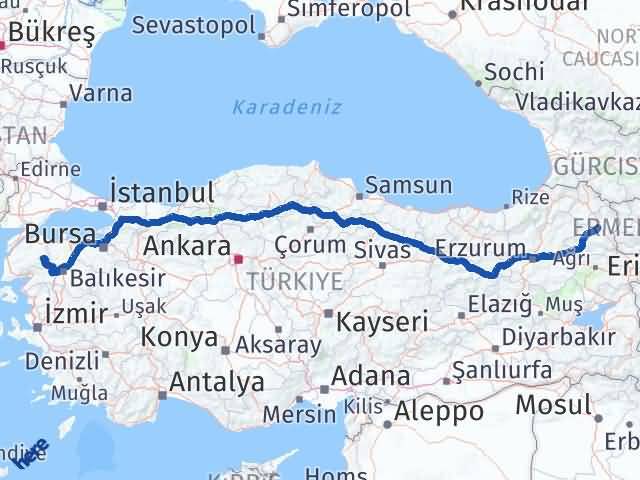 Kars Yenice Çanakkale Arası Kaç Km - Yol Haritası