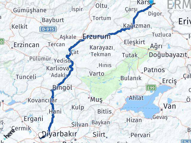 Kars Yenişehir Diyarbakır Arası Kaç Km - Yol Haritası