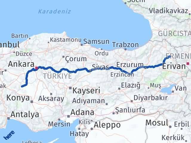Kars Yunak Konya Arası Kaç Km - Yol Haritası