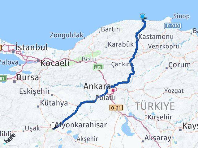 Kastamonu Abana Afyonkarahisar Arası Kaç Km - Yol Haritası