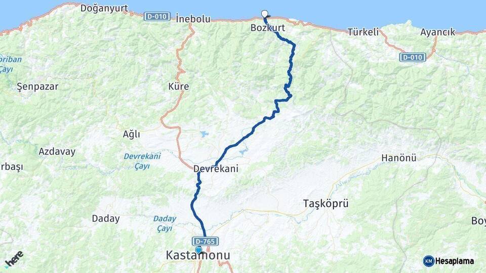Kastamonu Abana Arası Kaç Km - Yol Haritası