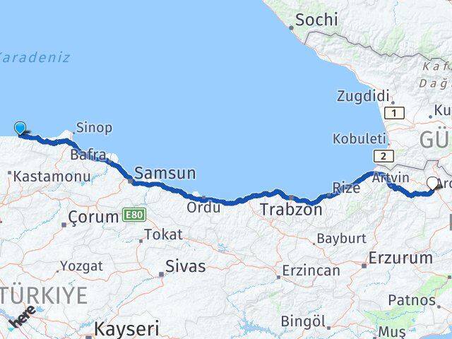 Kastamonu Abana Ardahan Arası Kaç Km - Yol Haritası
