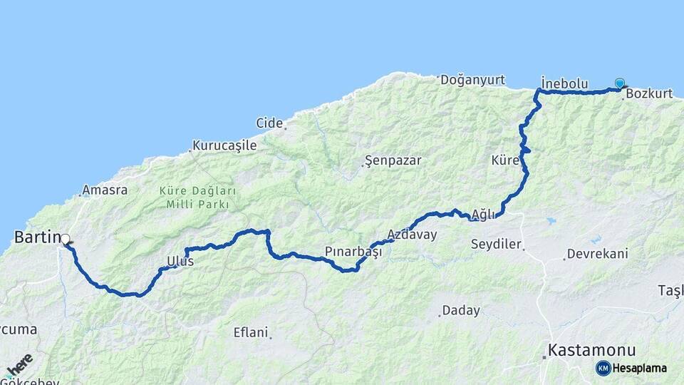 Kastamonu Abana Bartın Arası Kaç Km - Yol Haritası